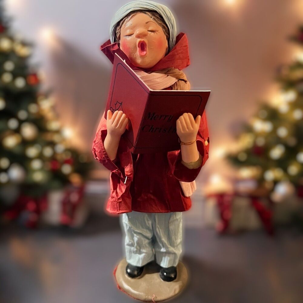 APEX Paper Mache Christmas Carolers Young Lady Red Dickens Vtg Holiday Decor